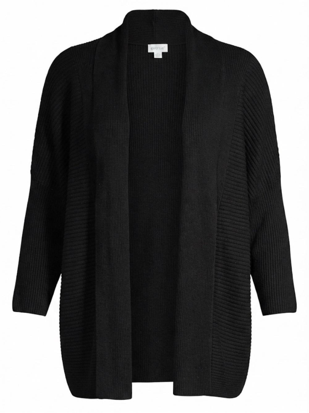 Avenue Black Open-Front Ribbed Knit Cardigan